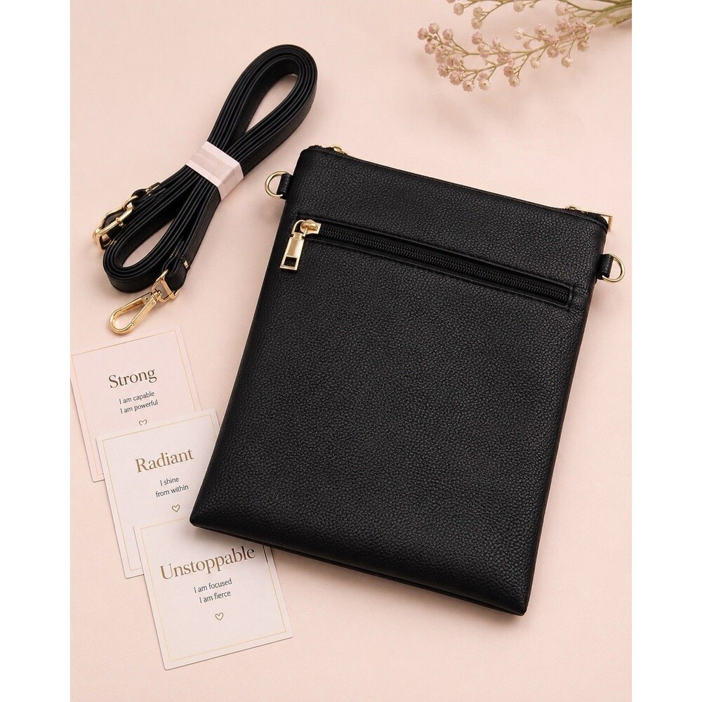 UNNI Black Sequin Crossbody Bag Natural Hair Woman Purse Gold Accent Bag - Picture 8 of 10